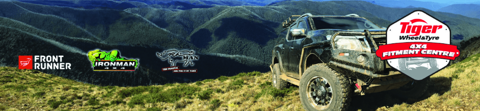 Tiger Wheel & Tyre 4x4 fitment centre promotion banner: a 4x4 vehicle kitted out with 4x4 accessories